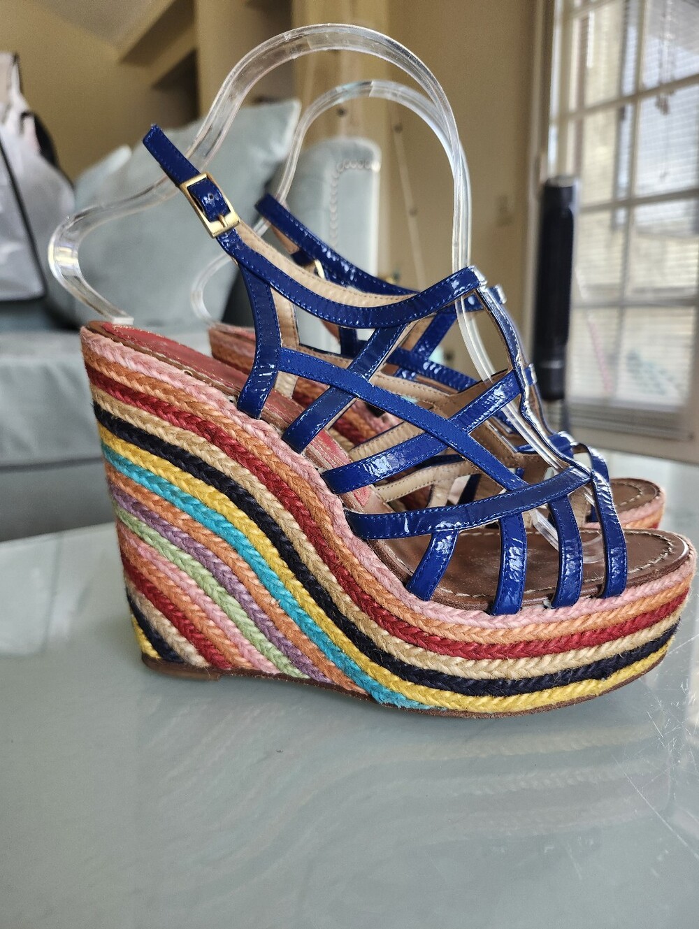 Paloma Barcelo Rainbow Espadrille Wedges Size 7.5 Boho Chic Y2K Retro 70's Disco